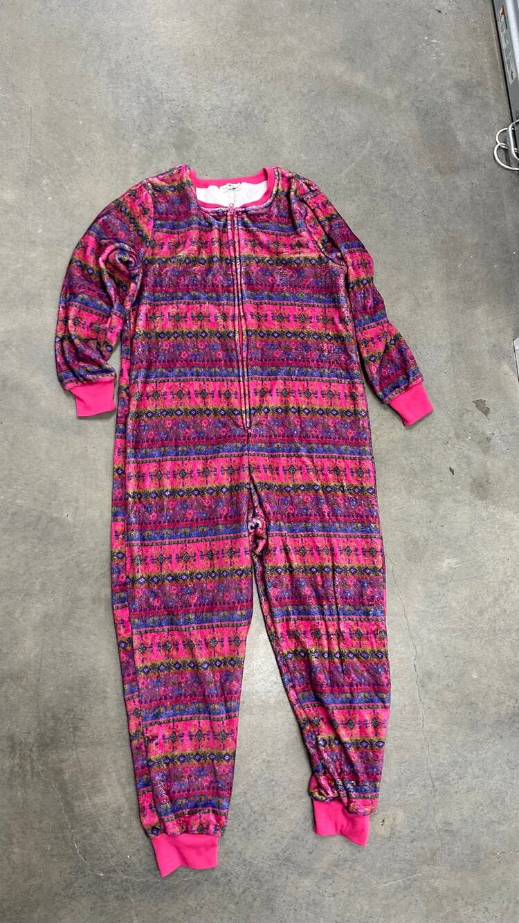 Natural Life Cozy Fleece One Piece Pajamas Onesie Jumpsuit Fair Isle Pink Med M